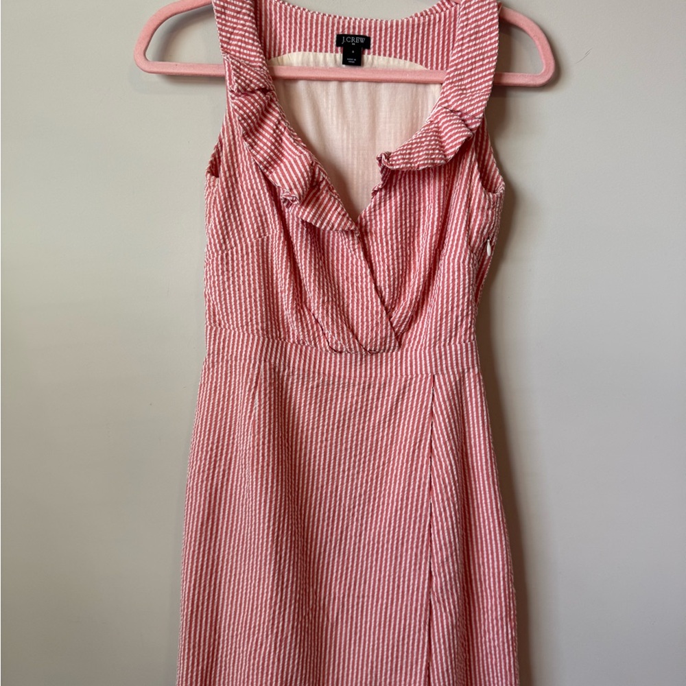 J. Crew melon and white Searsucker ruffle Mini Dress size 0
